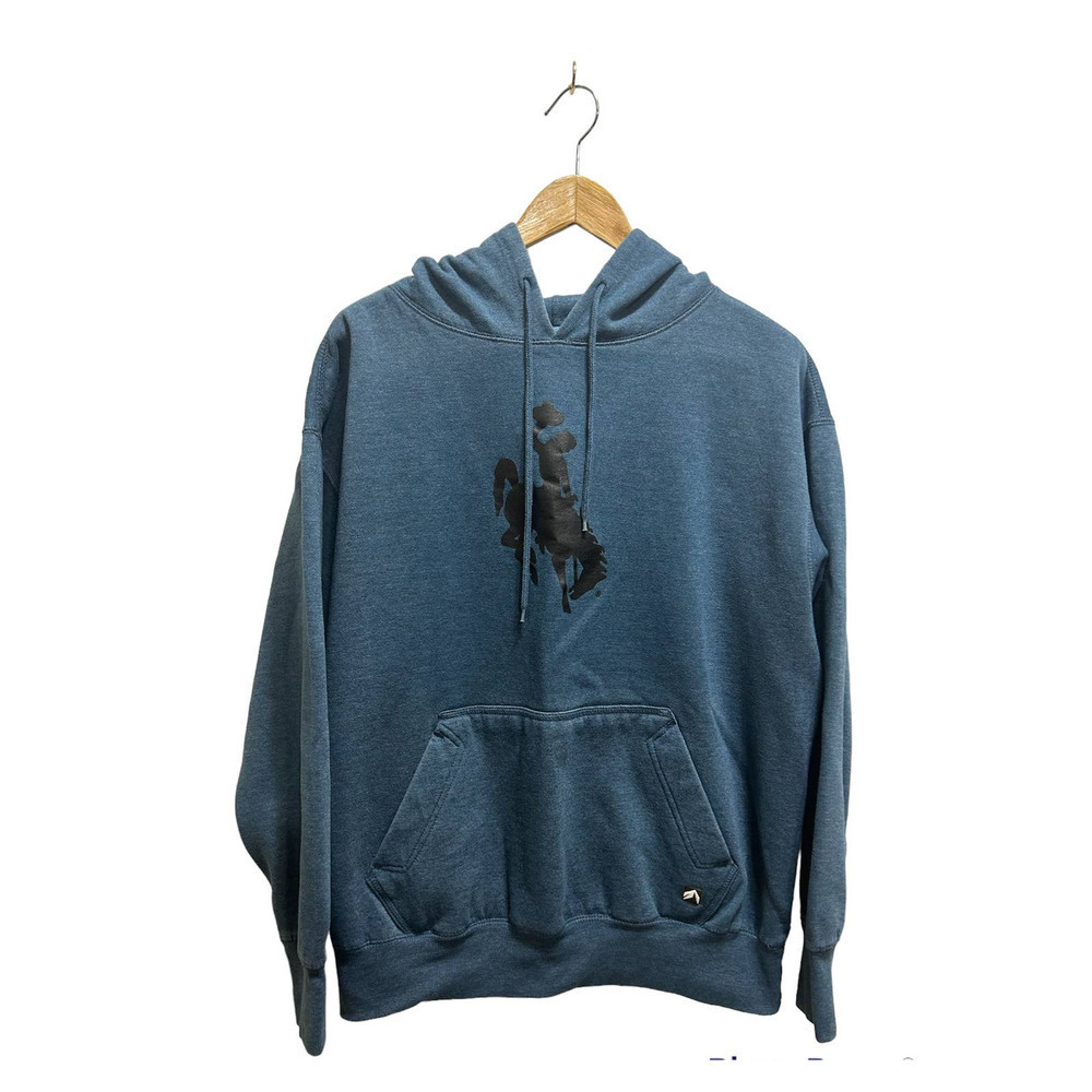 Outfitter Trading Co. Sweatshirt Hoodie L Rodeo Horse Print Pullover Pocket Blue